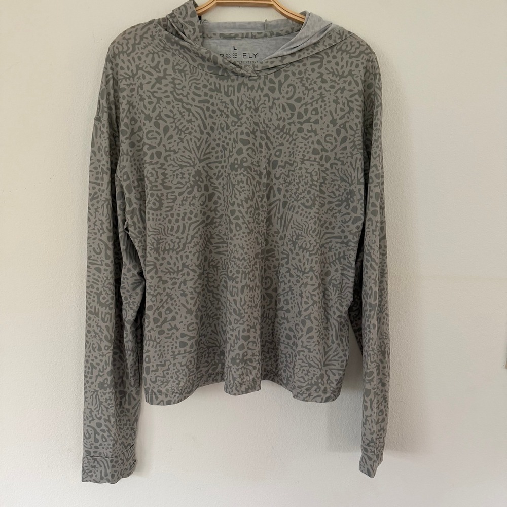 Free Fly Women Grey Abstract Sea Life Bamboo Sun Hoodie Thumbholes Large